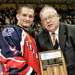 Trevor Hunt, left, is presented his playoff MVP award by NOJHL Commissioner Robert Mazzuca