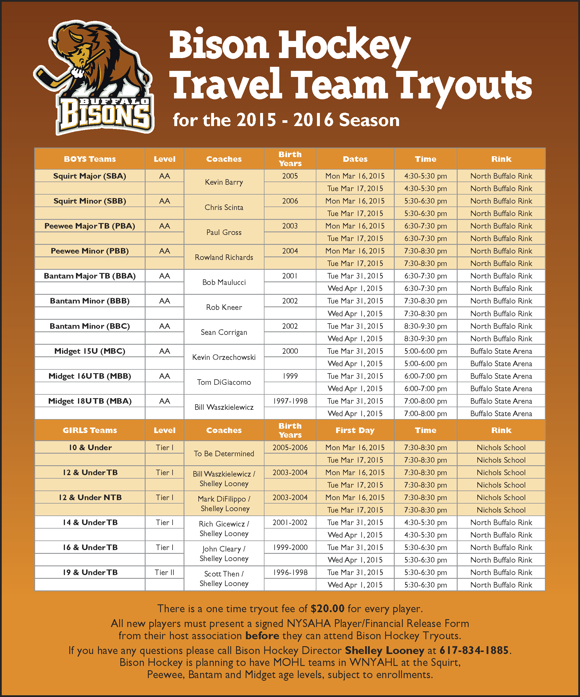 CORRECTED Bison Hockey Tryout Schedule for Travel Teams is Posted