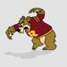 Image of the mascot of the Minneapolis Roosevelt High School Teddies athletic teams in South Minneapolis, MN. “Teddy” is an illustration of a bear with it’s paws raised up as it growls, it wears a maroon sweater with a yellow/gold “R” emblazoned on the fr