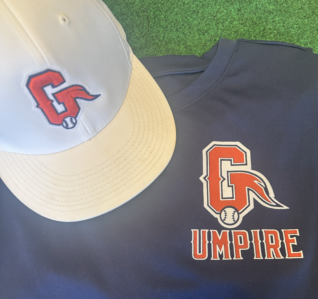 Glenview Youth Baseball Umpire Training Promotional Image with a White Ballcap and Blue GYB Umpire Shirt