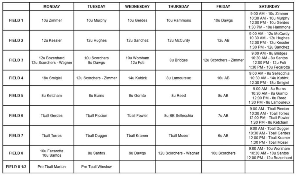 Spring 2026 Practice Schedule