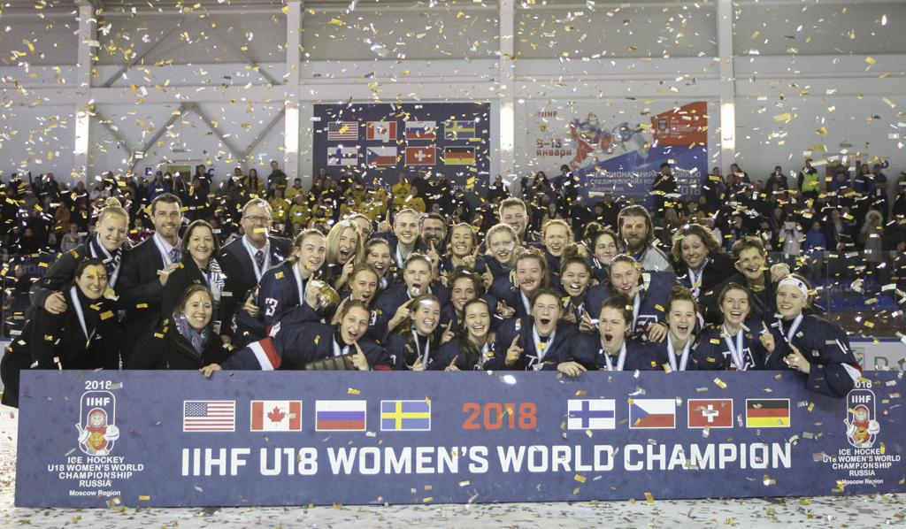 Team USA claiming gold at the 2018 IIHF Under-18 Women's World Championship