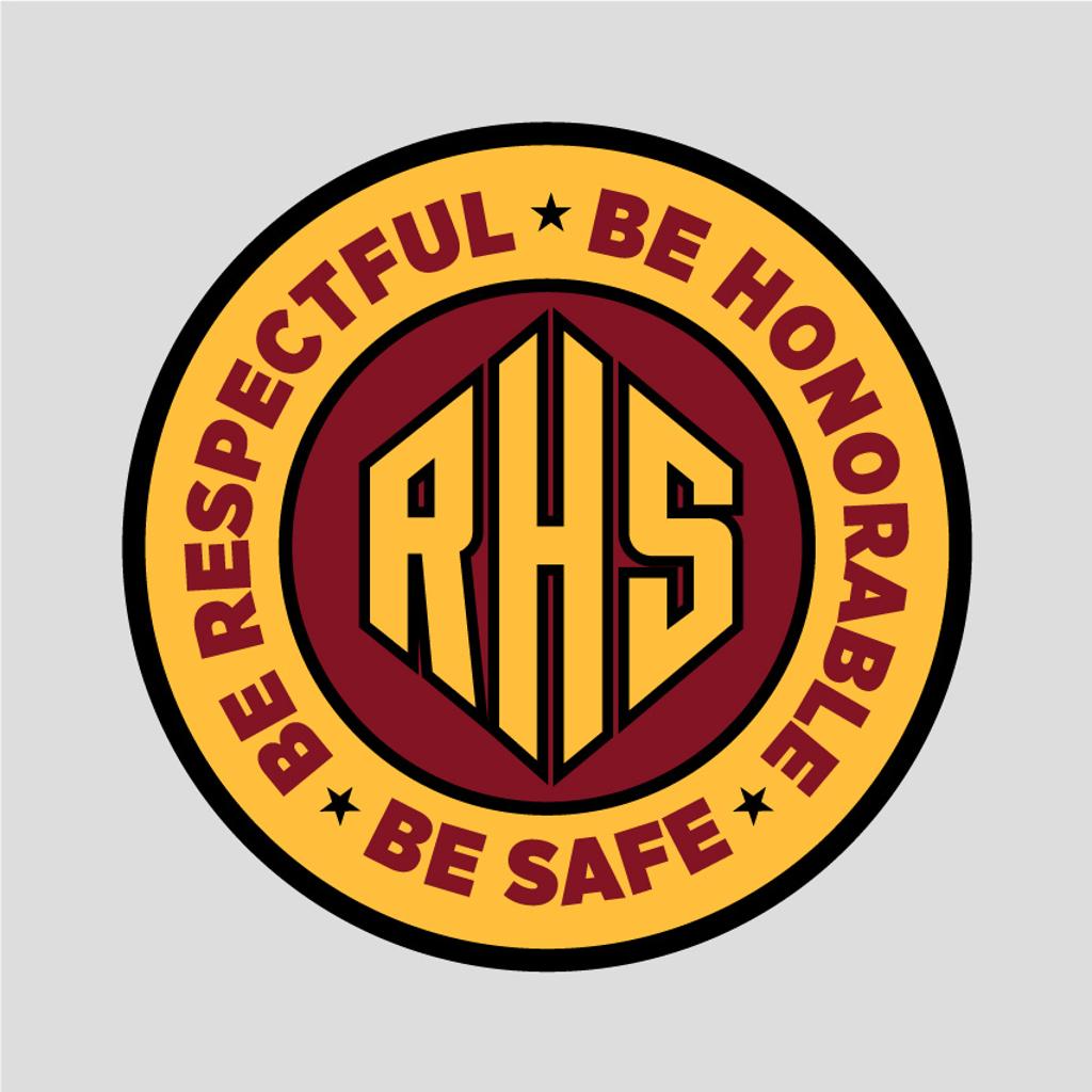 Image of graphic for Spectator & Fan Expectations. Text: Be Respectful, Be Honorable, Be Safe. Text wraps around in a circle within the center is a RHS monogram graphic.