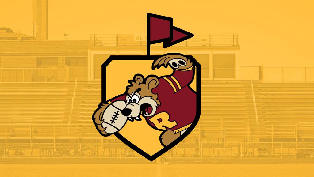 Image of gold-tinted photo Al Gowans Stadium bleachers at Minneapolis Roosevelt High School in South Minneapolis, MN. Superimposed over the top of the image is the Roosevelt Girls Flag Football logo