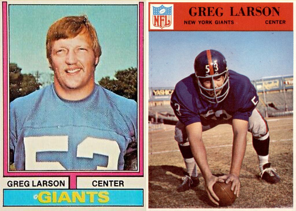 Minneapolis Roosevelt alumn Greg Larson ‘s NFL Football cards with New York