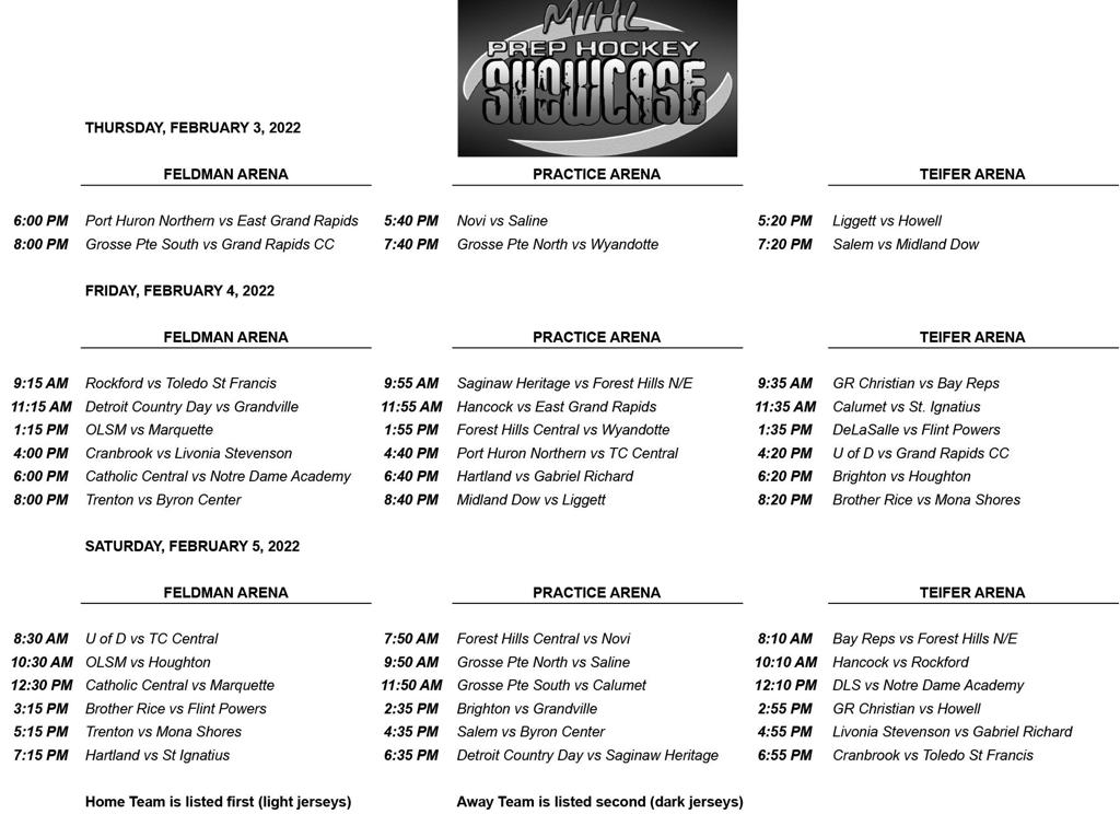 The 2022 MIHL Prep Hockey Showcase schedule