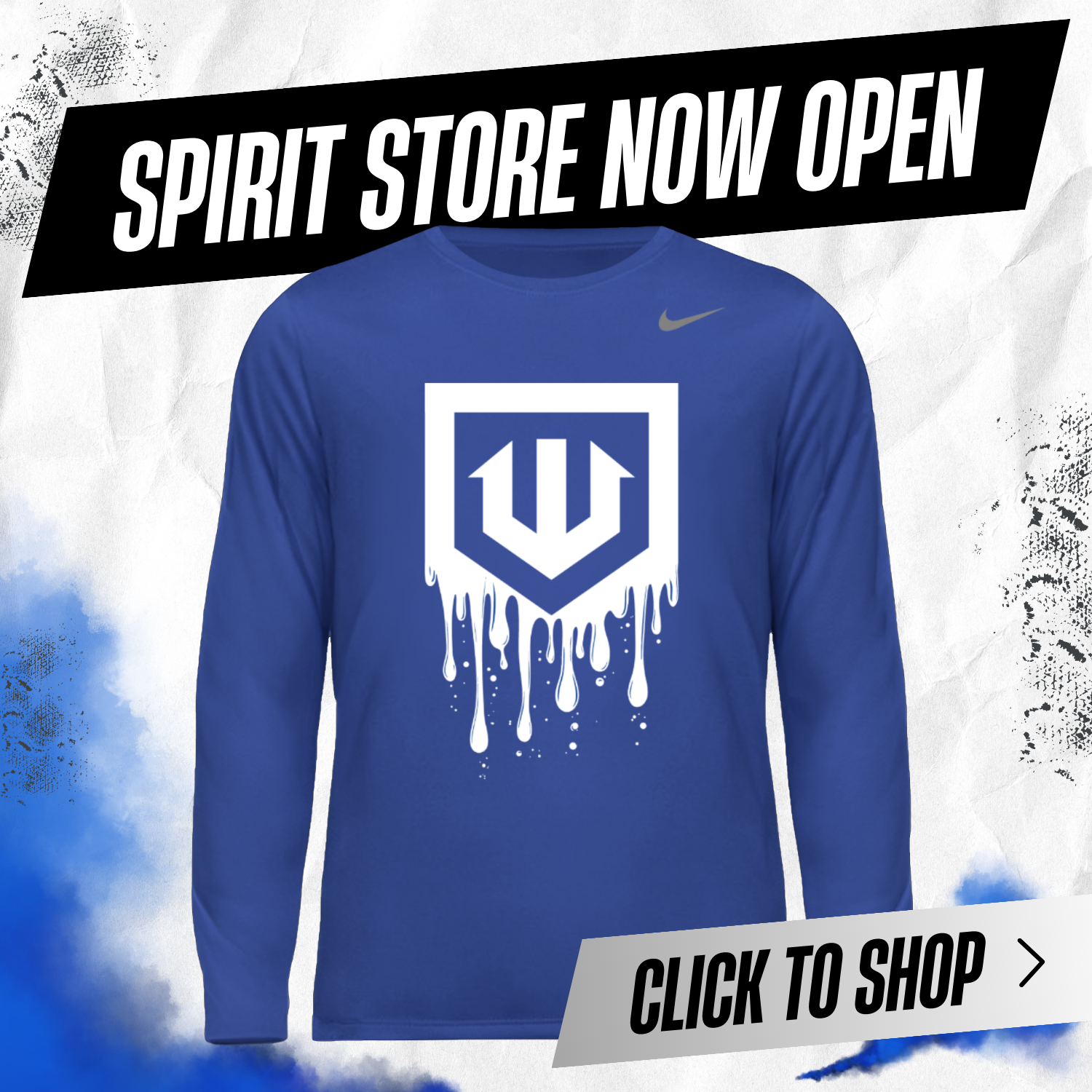 image of branded merchandise blue longsleeve compression shirt with dripping logo