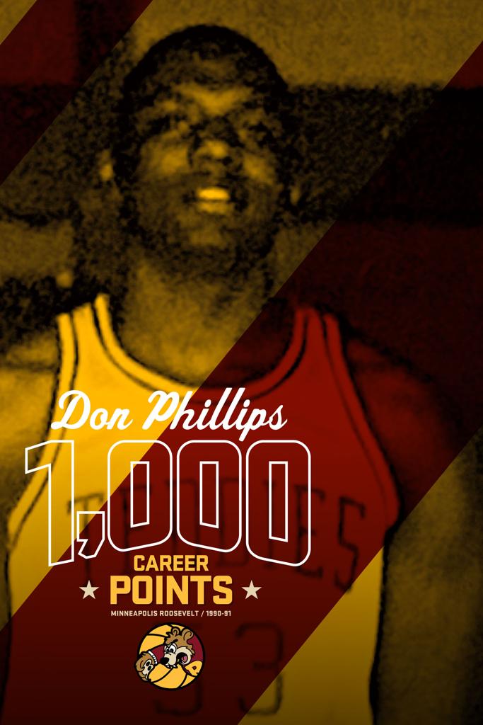 Poster of Minneapolis Roosevelt High School Basketball player Donald Phillips commemorating his 1,000 career point milestone