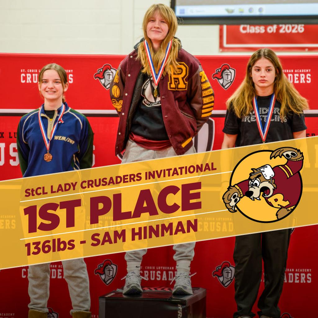 Teddy Wrestling St Croix Lutheran Lady Crusaders Invitational 136lbs 1st place Sam Hinman