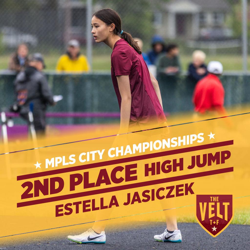 Image of Minneapolis Roosevelt high jumper Estella Jacizek during the Mpls City Championships